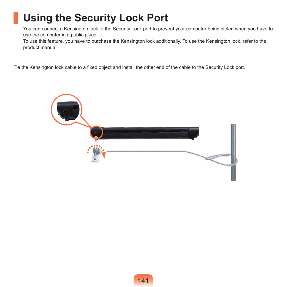 Using the security lock port | Samsung NP-X22-K01-SEA User Manual | Page 142 / 200
