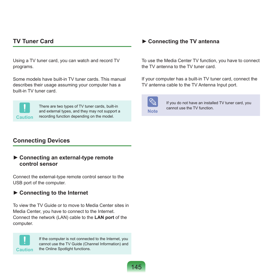 Tv tuner card, Connecting devices | Samsung NP-X22-K01-SEA User Manual | Page 146 / 200