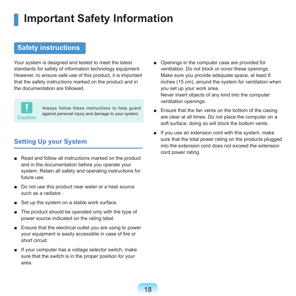 Important safety information, Safety instructions | Samsung NP-X22-K01-SEA User Manual | Page 19 / 200