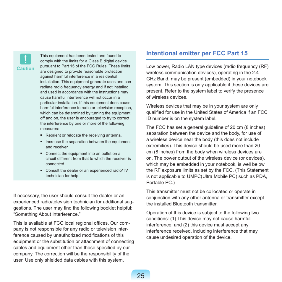 Intentional emitter per fcc part 15 | Samsung NP-X22-K01-SEA User Manual | Page 26 / 200