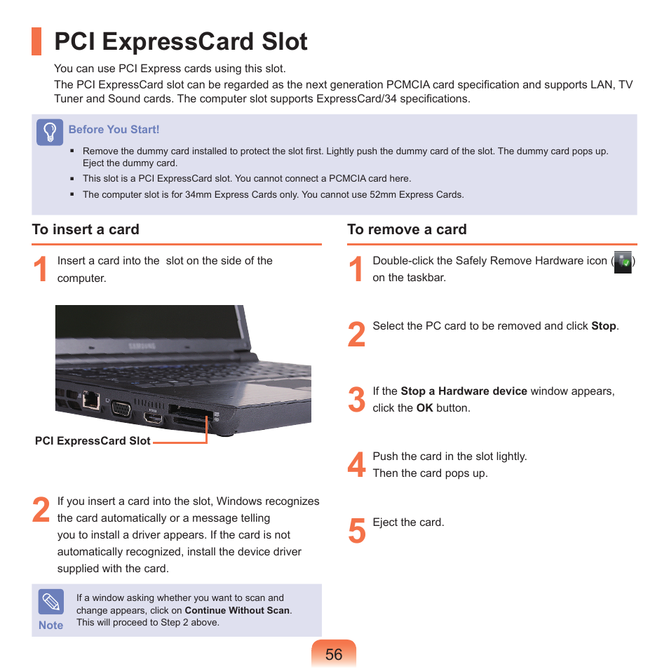 Pci expresscard slot | Samsung NP-X22-K01-SEA User Manual | Page 57 / 200