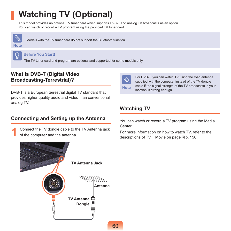 Watching tv (optional) | Samsung NP-X22-K01-SEA User Manual | Page 61 / 200