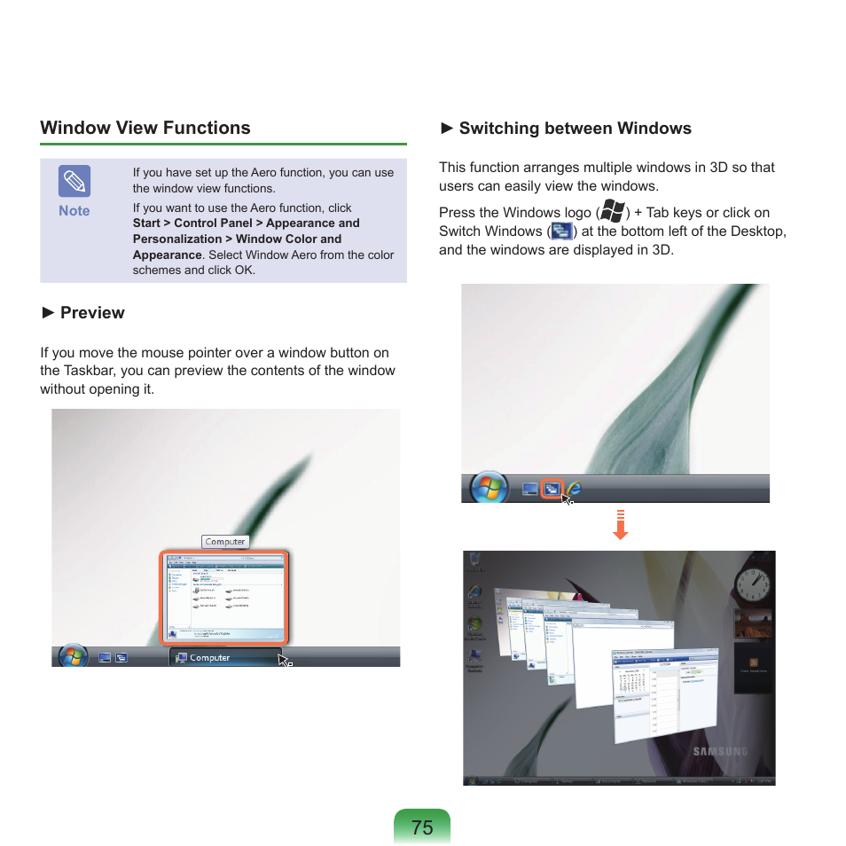 Window view functions | Samsung NP-X22-K01-SEA User Manual | Page 76 / 200