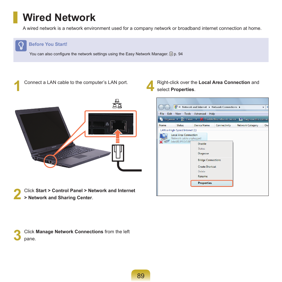 Wired network | Samsung NP-X22-K01-SEA User Manual | Page 90 / 200