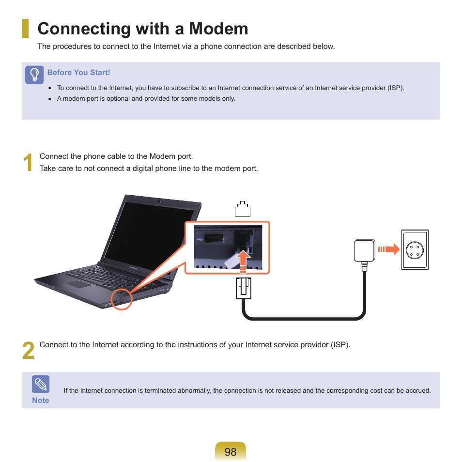 Connecting with a modem | Samsung NP-X22-K01-SEA User Manual | Page 99 / 200