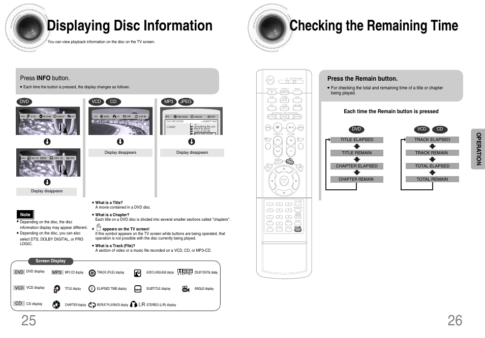 Displaying disc information, Checking the remaining time | Samsung HTDB650TH-XAA User Manual | Page 14 / 37