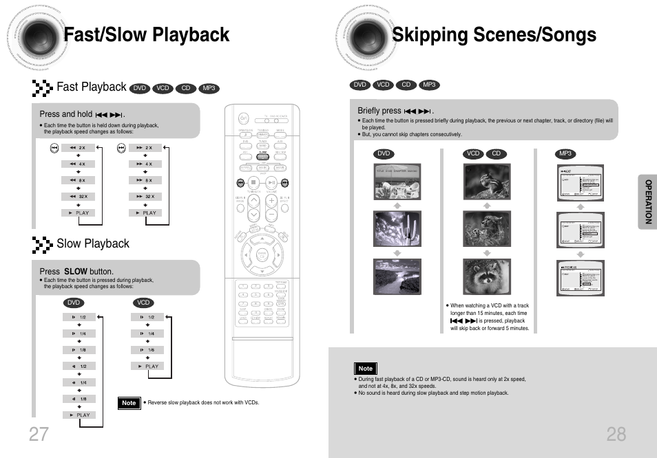 Fast/slow playback, Skipping scenes/songs, Skipping scenes/songs 28 | Fast playback, Slow playback | Samsung HTDB650TH-XAA User Manual | Page 15 / 37