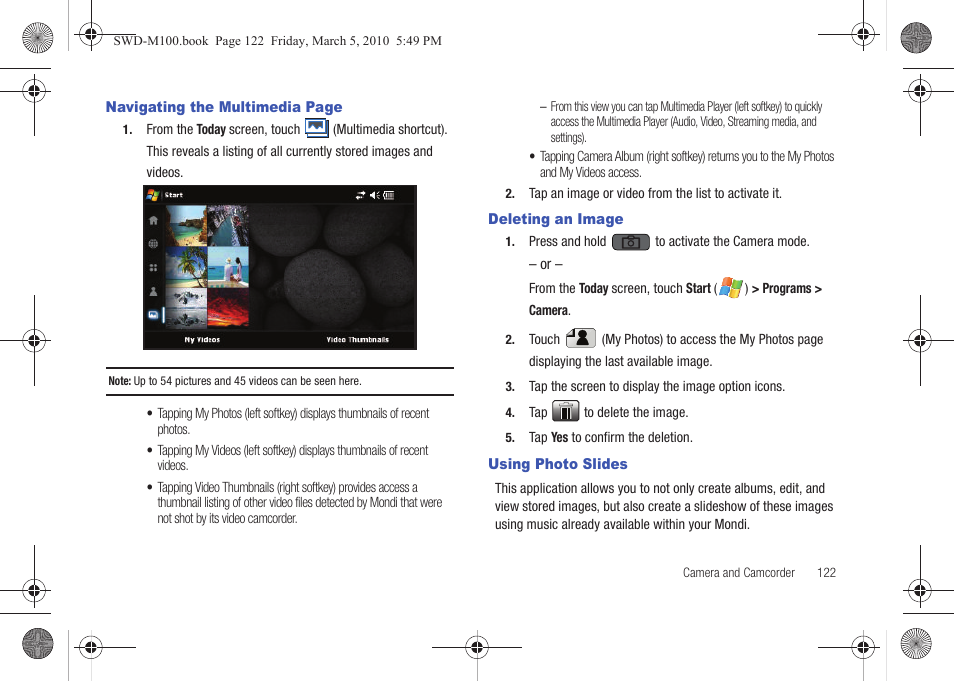 Deleting an image, Using photo slides | Samsung SWD-M100ZKECLW User Manual | Page 125 / 158