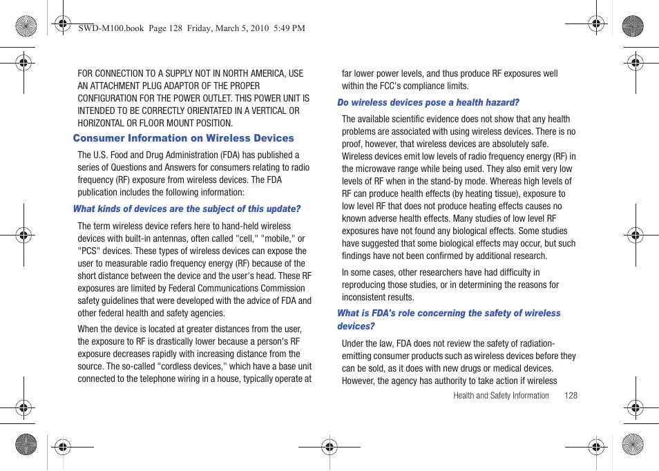 Consumer information on wireless devices | Samsung SWD-M100ZKECLW User Manual | Page 131 / 158