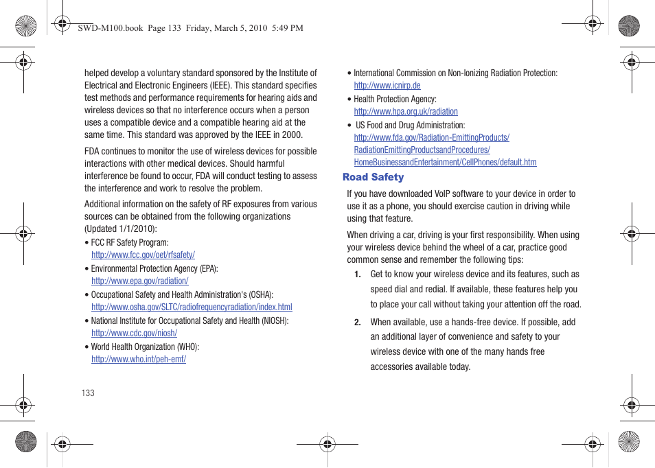 Road safety | Samsung SWD-M100ZKECLW User Manual | Page 136 / 158