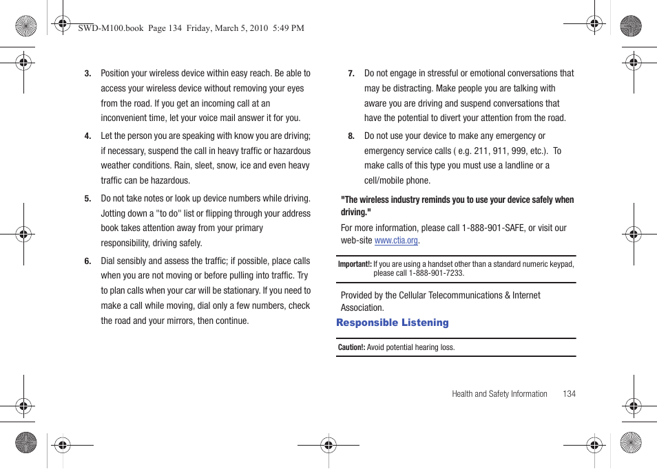 Responsible listening | Samsung SWD-M100ZKECLW User Manual | Page 137 / 158