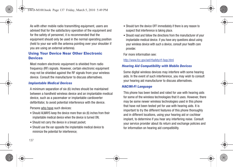 Using your device near other electronic devices | Samsung SWD-M100ZKECLW User Manual | Page 140 / 158