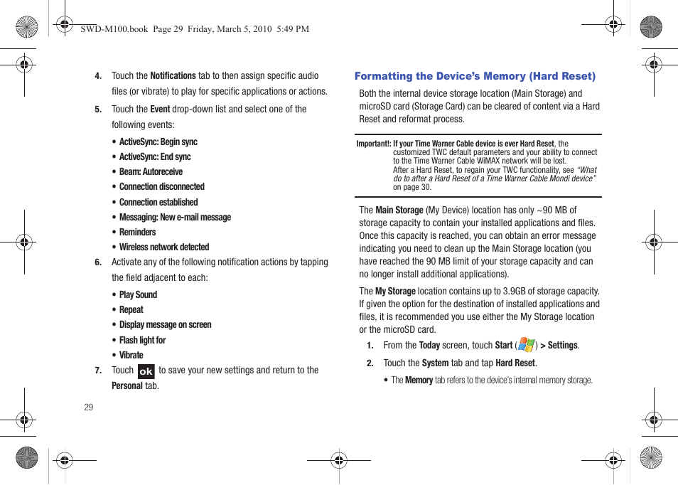 Formatting the device’s memory (hard reset) | Samsung SWD-M100ZKECLW User Manual | Page 32 / 158