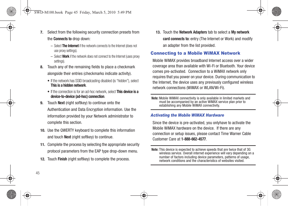 Connecting to a mobile wimax network | Samsung SWD-M100ZKECLW User Manual | Page 48 / 158