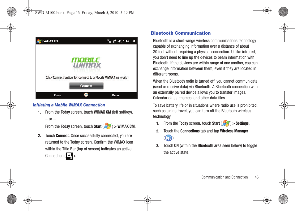 Bluetooth communication | Samsung SWD-M100ZKECLW User Manual | Page 49 / 158