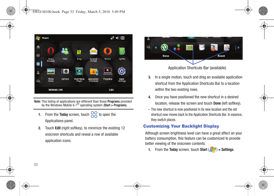 Customizing your backlight display | Samsung SWD-M100ZKECLW User Manual | Page 56 / 158