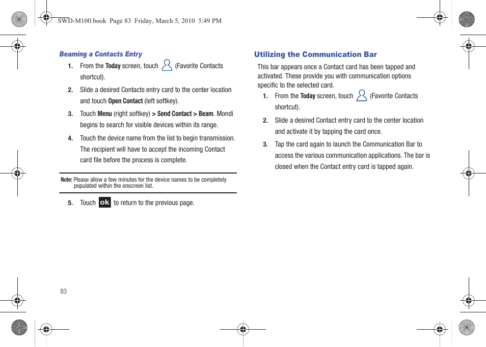 Utilizing the communication bar | Samsung SWD-M100ZKECLW User Manual | Page 86 / 158