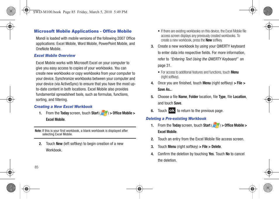 Microsoft mobile applications - office mobile | Samsung SWD-M100ZKECLW User Manual | Page 88 / 158