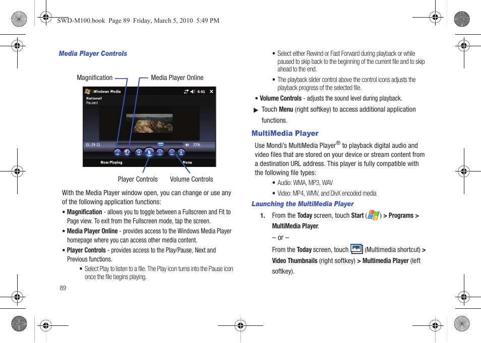 Multimedia player | Samsung SWD-M100ZKECLW User Manual | Page 92 / 158