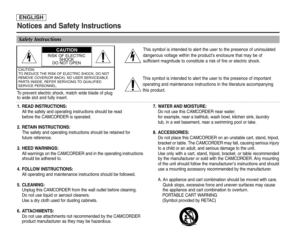 Notices and safety instructions | Samsung SC-D453-XAA User Manual | Page 2 / 124