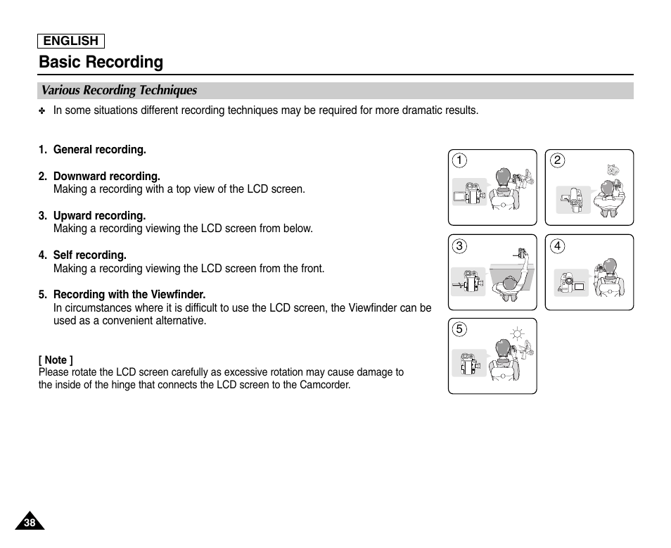 Various recording techniques, Basic recording | Samsung SC-D453-XAA User Manual | Page 42 / 124