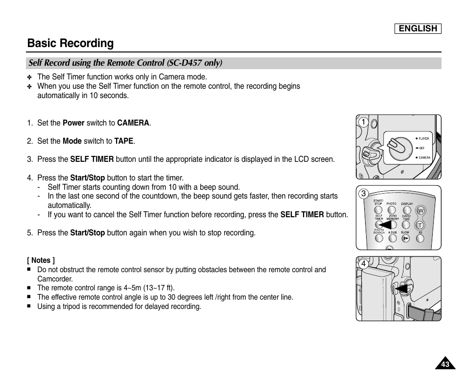 Basic recording | Samsung SC-D453-XAA User Manual | Page 47 / 124