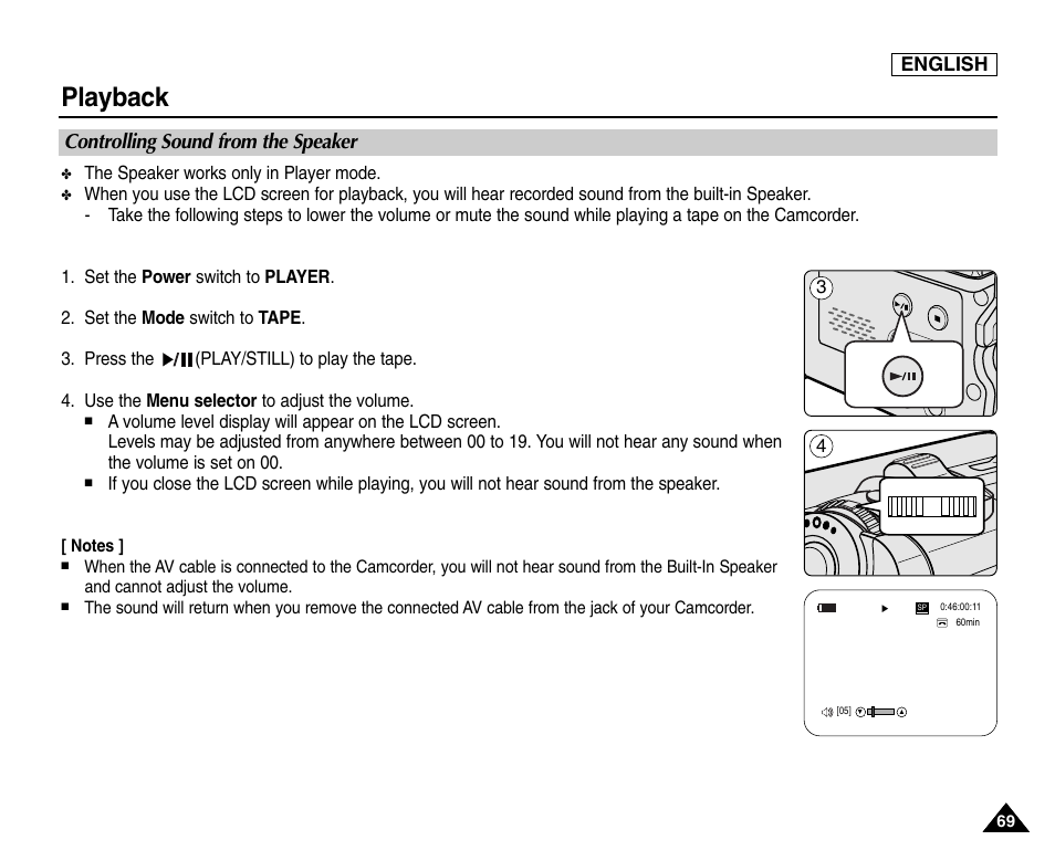 Controlling sound from the speaker, Playback, English | Samsung SC-D453-XAA User Manual | Page 73 / 124