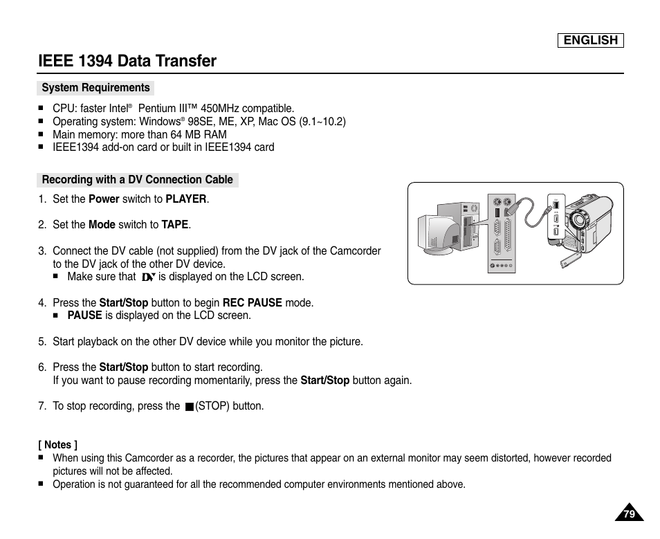 Ieee 1394 data transfer, English | Samsung SC-D453-XAA User Manual | Page 83 / 124