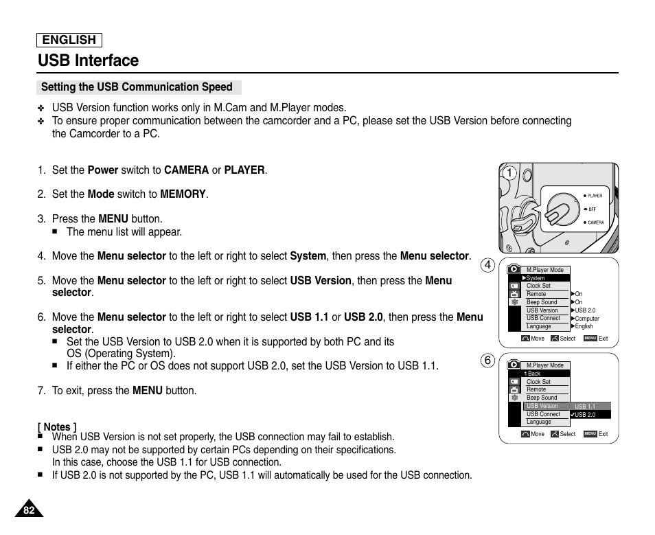 Usb interface, English, Setting the usb communication speed | Samsung SC-D453-XAA User Manual | Page 86 / 124