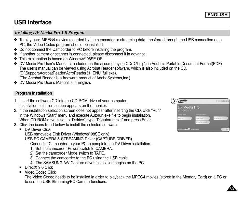 Usb interface | Samsung SC-D453-XAA User Manual | Page 87 / 124