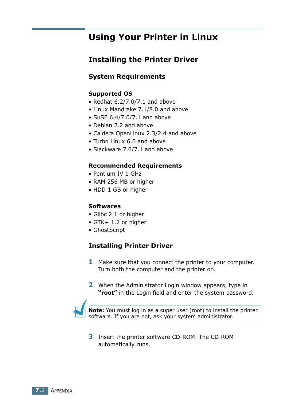 Using your printer in linux, Installing the printer driver | Samsung ML-1710-XAA User Manual | Page 119 / 138