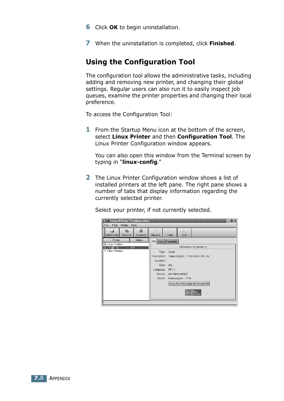 Using the configuration tool | Samsung ML-1710-XAA User Manual | Page 125 / 138