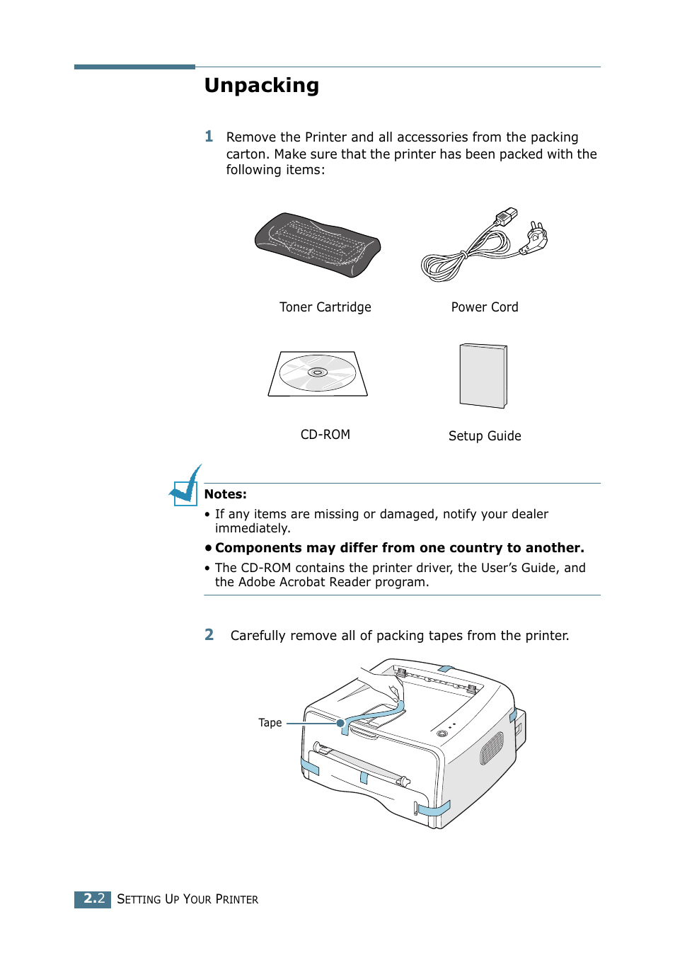 Unpacking | Samsung ML-1710-XAA User Manual | Page 21 / 138