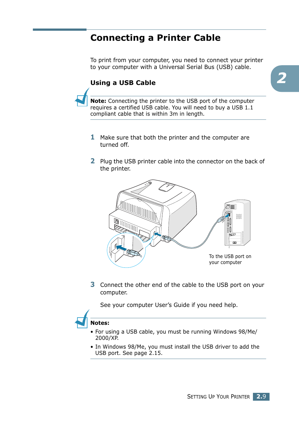 Connecting a printer cable | Samsung ML-1710-XAA User Manual | Page 28 / 138