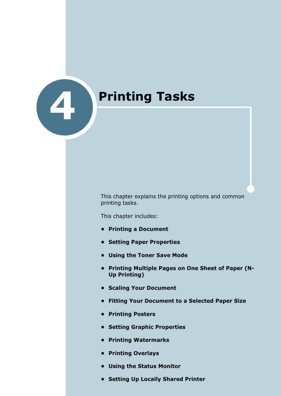 Printing tasks, Chapter 4, Rinting | Asks | Samsung ML-1710-XAA User Manual | Page 56 / 138