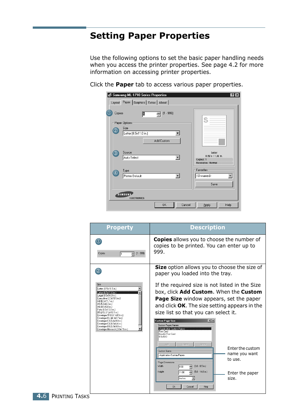 Setting paper properties | Samsung ML-1710-XAA User Manual | Page 61 / 138
