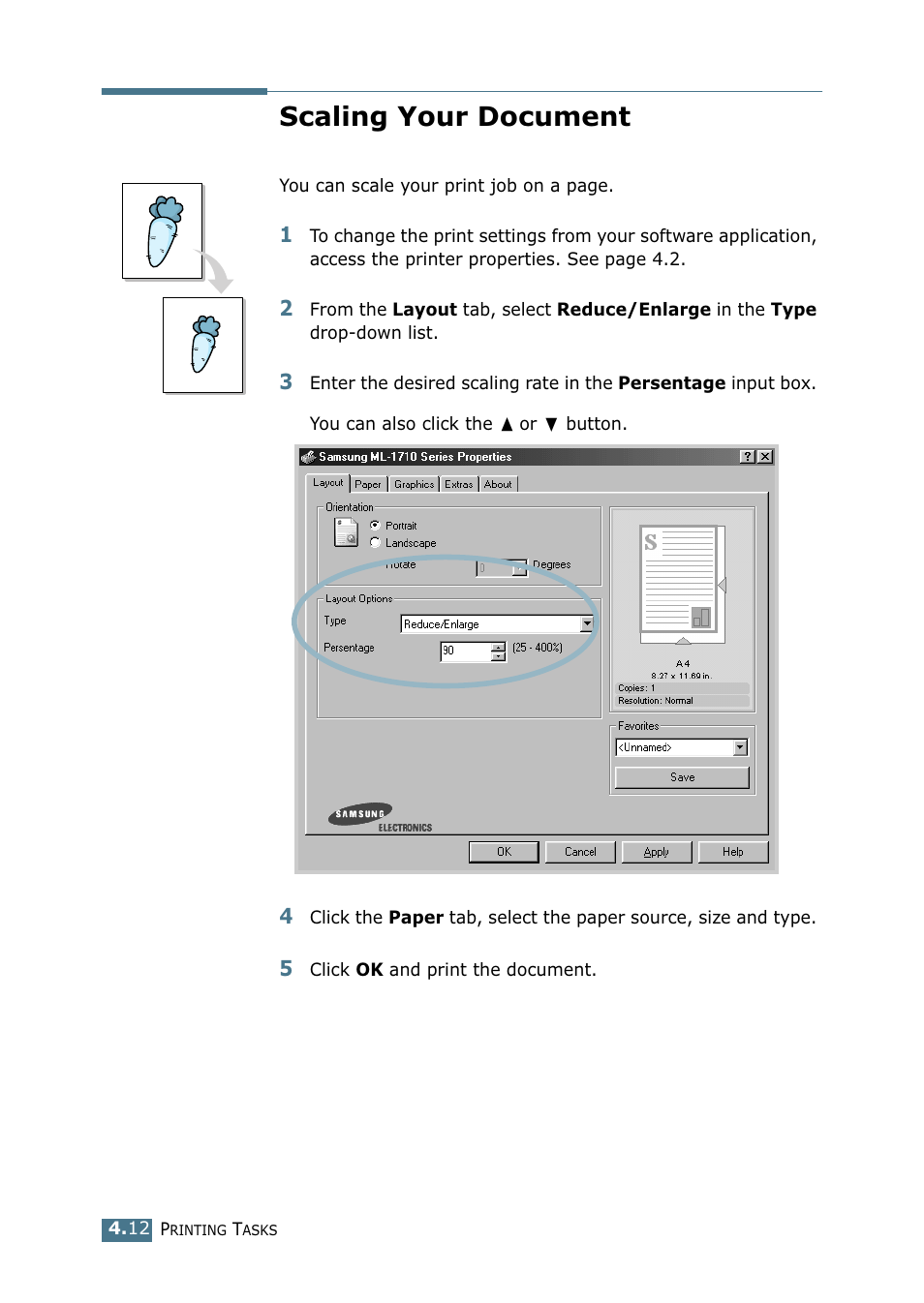 Scaling your document | Samsung ML-1710-XAA User Manual | Page 67 / 138