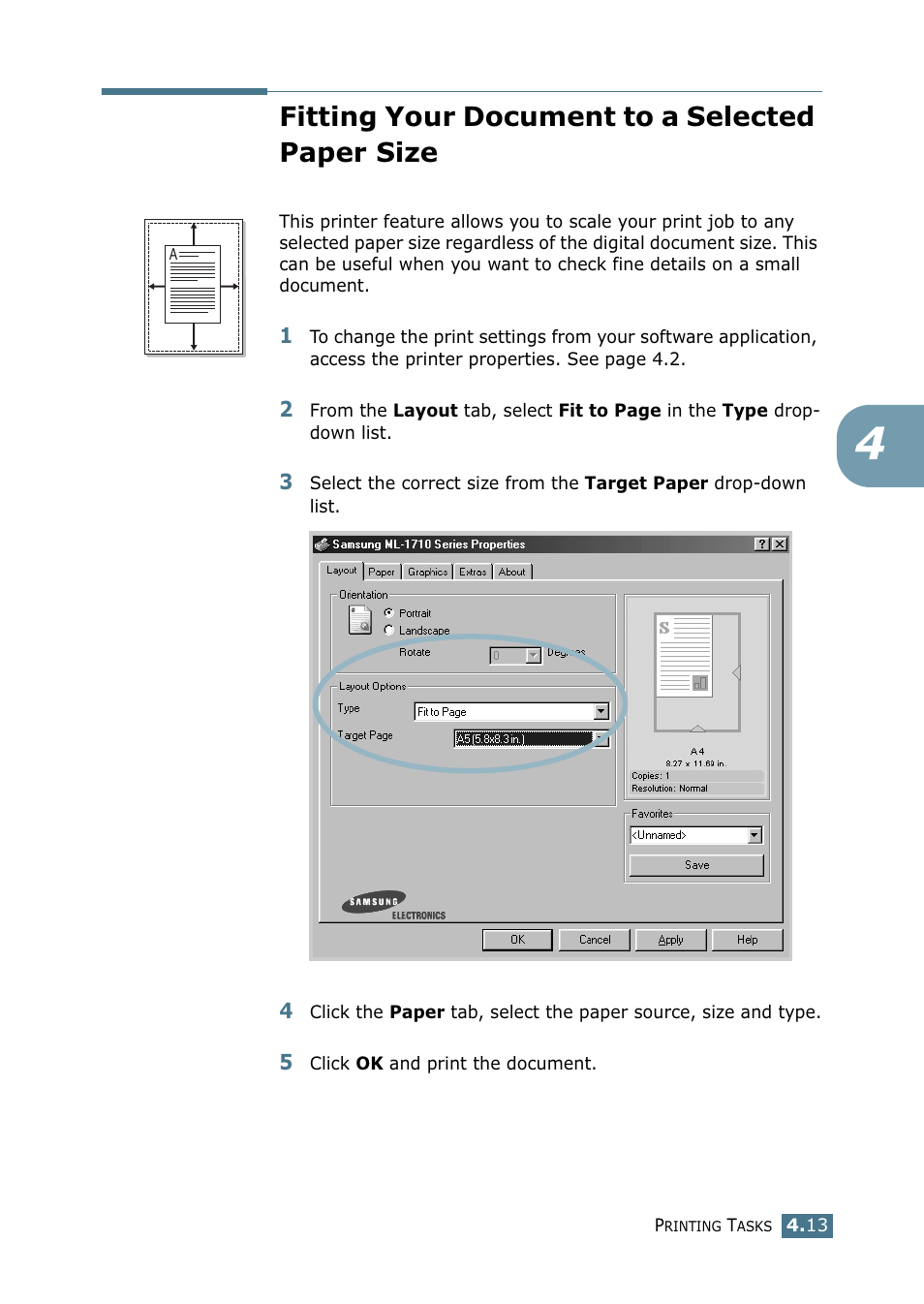 Fitting your document to a selected paper size | Samsung ML-1710-XAA User Manual | Page 68 / 138