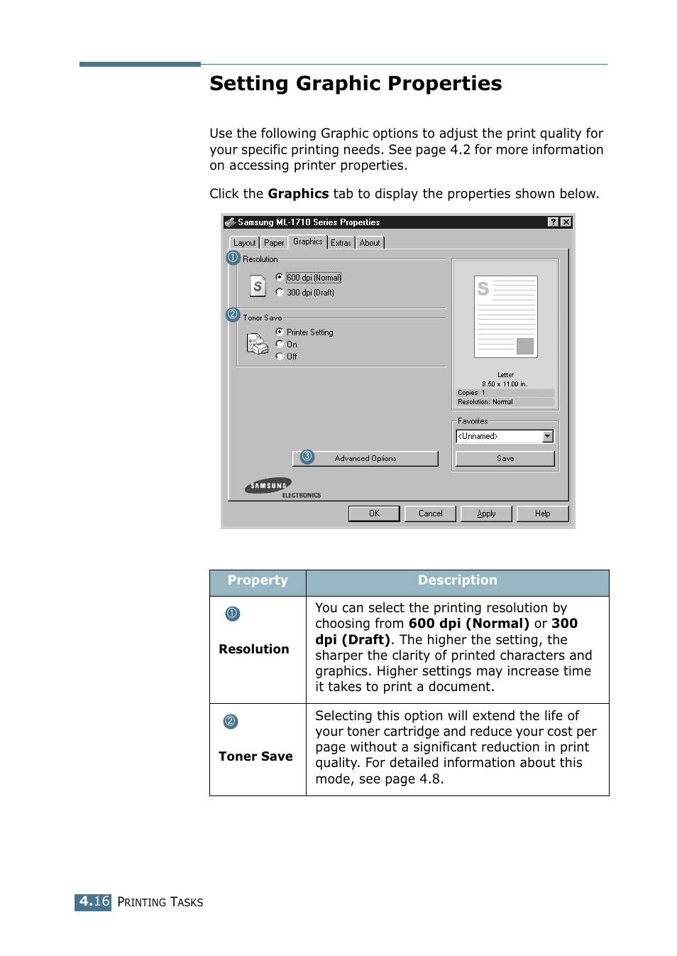 Setting graphic properties | Samsung ML-1710-XAA User Manual | Page 71 / 138