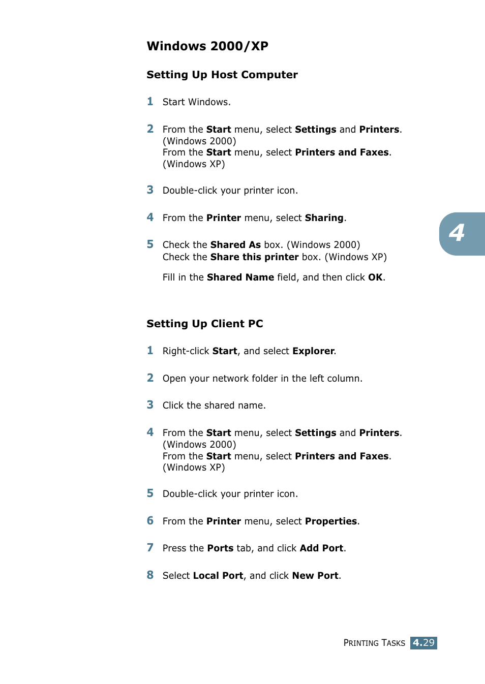 Windows 2000/xp | Samsung ML-1710-XAA User Manual | Page 84 / 138