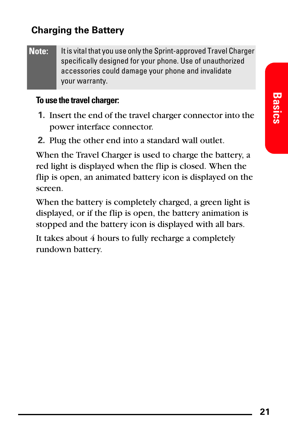 Charging the battery, Basics | Samsung SPH-A760DSSXAR User Manual | Page 29 / 85