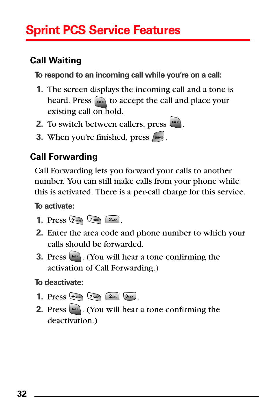 Call waiting, Call forwarding, Sprint pcs service features | Samsung SPH-A760DSSXAR User Manual | Page 40 / 85