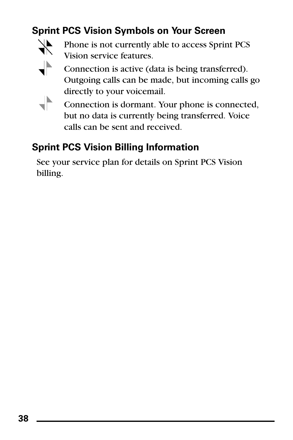 Sprint pcs vision symbols on your screen, Sprint pcs vision billing information | Samsung SPH-A760DSSXAR User Manual | Page 46 / 85