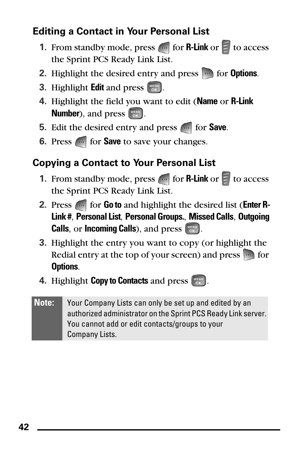 Editing a contact in your personal list, Copying a contact to your personal list | Samsung SPH-A760DSSXAR User Manual | Page 50 / 85