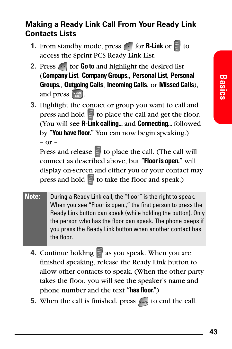 Making a ready link call from your ready link, Contacts lists, Basics | Samsung SPH-A760DSSXAR User Manual | Page 51 / 85