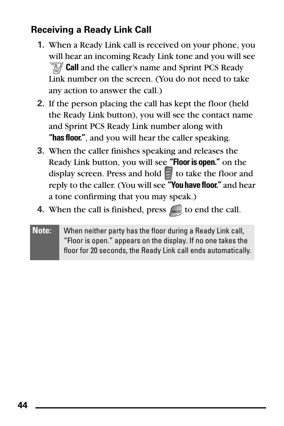 Receiving a ready link call | Samsung SPH-A760DSSXAR User Manual | Page 52 / 85