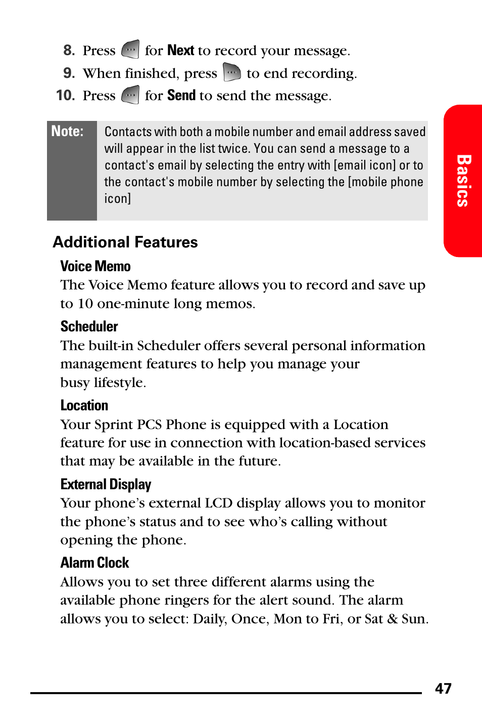 Additional features, Basics | Samsung SPH-A760DSSXAR User Manual | Page 55 / 85