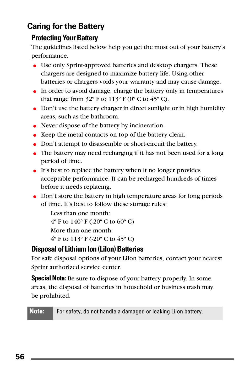 Caring for the battery, Protecting your battery, Disposal of lithium ion (liion) batteries | Samsung SPH-A760DSSXAR User Manual | Page 64 / 85