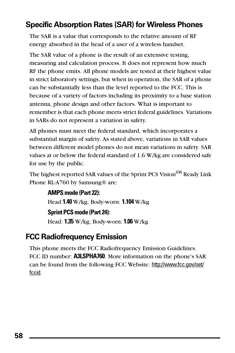 Fcc radiofrequency emission | Samsung SPH-A760DSSXAR User Manual | Page 66 / 85