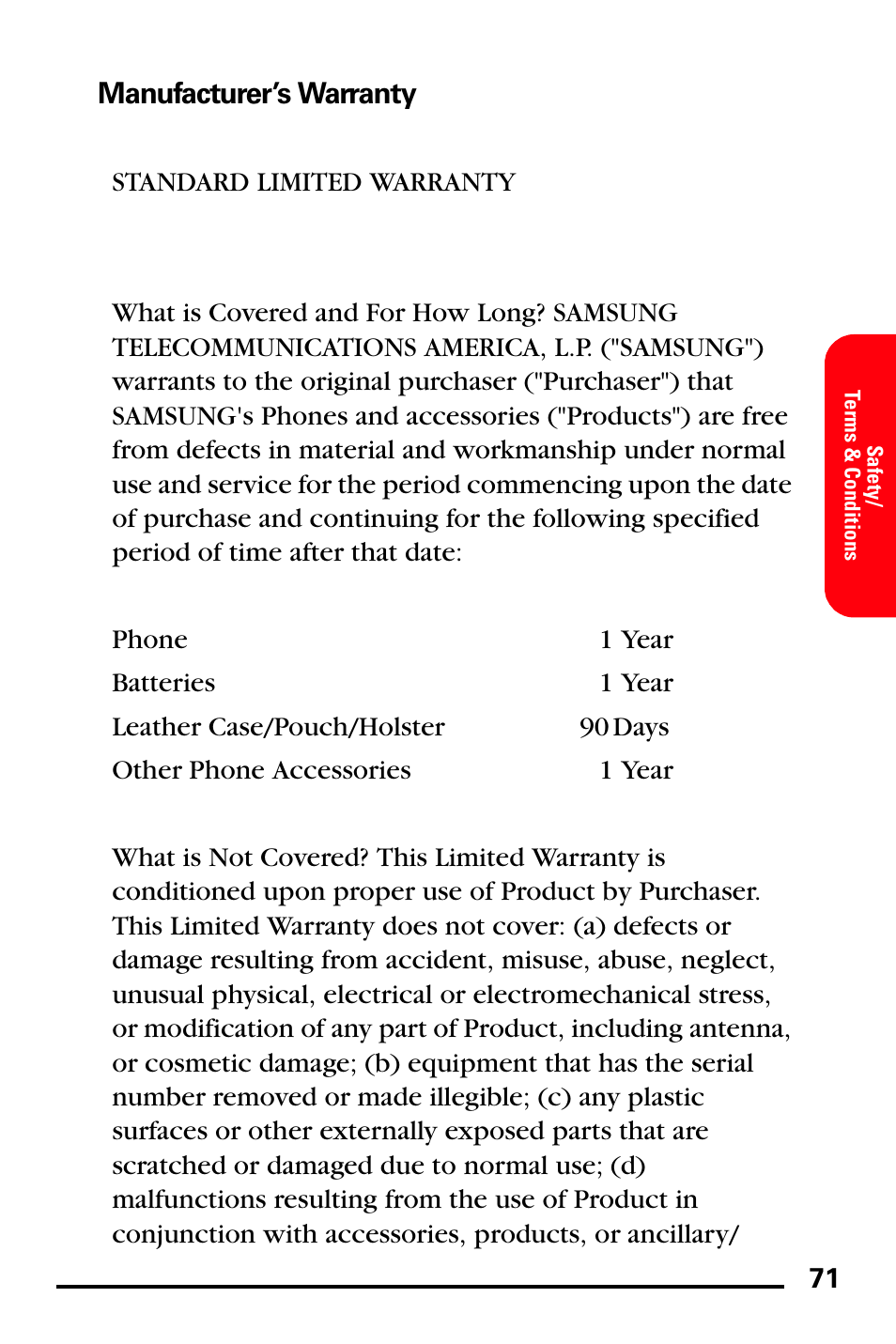 Manufacturer’s warranty | Samsung SPH-A760DSSXAR User Manual | Page 79 / 85